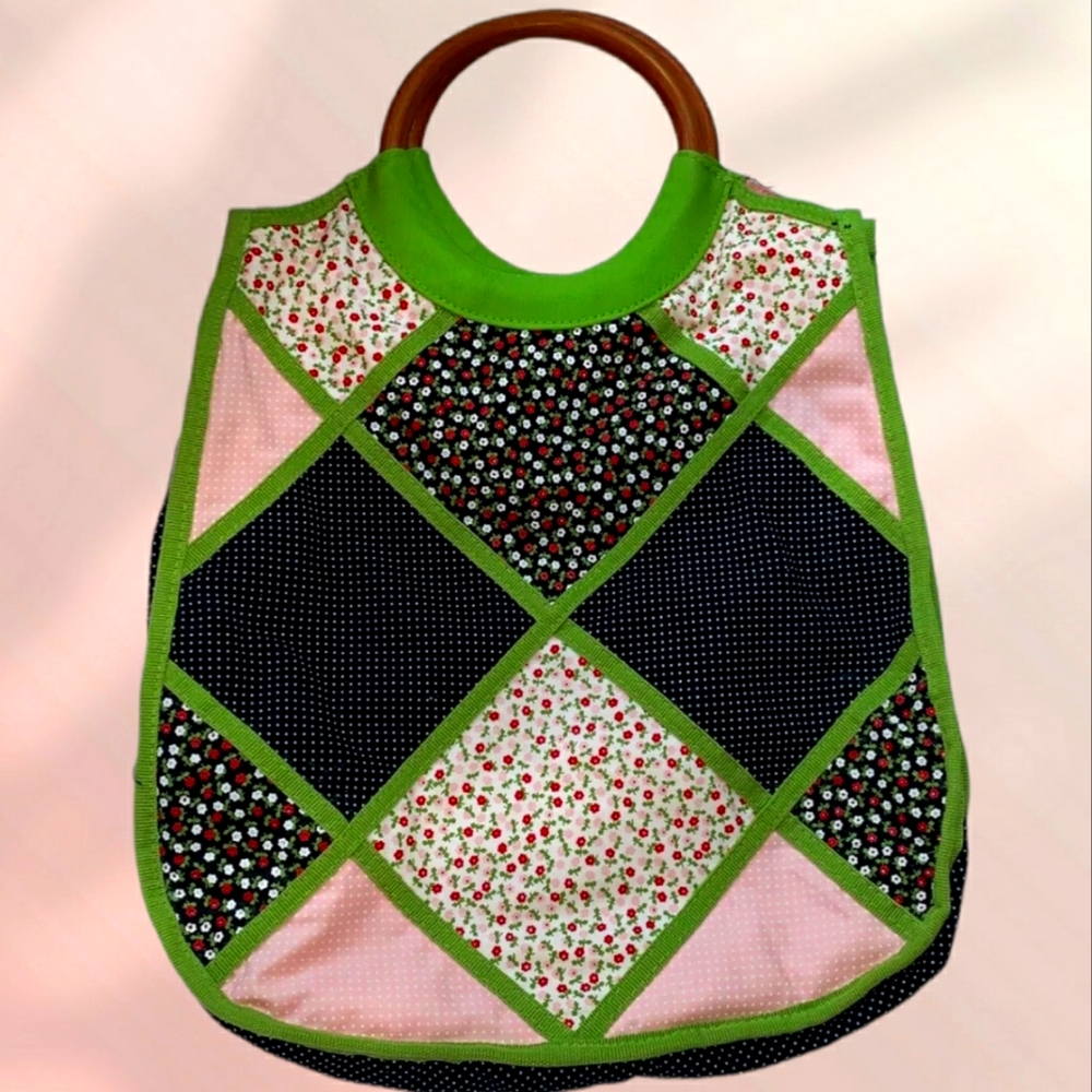 Patchwork wooden handle bag
